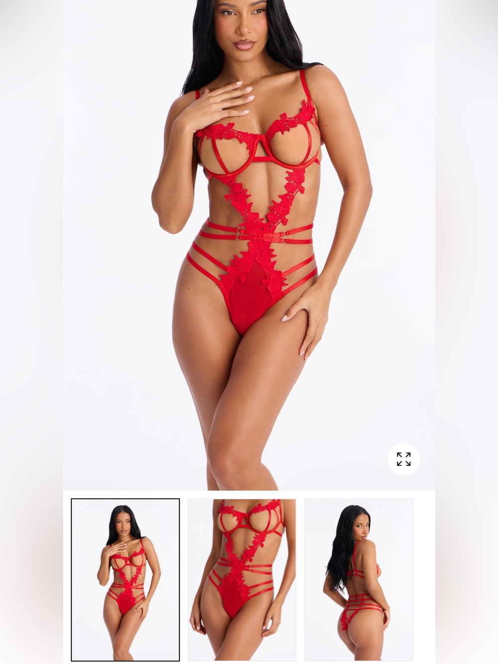 Red Lace Strappy Teddy Bodysuit